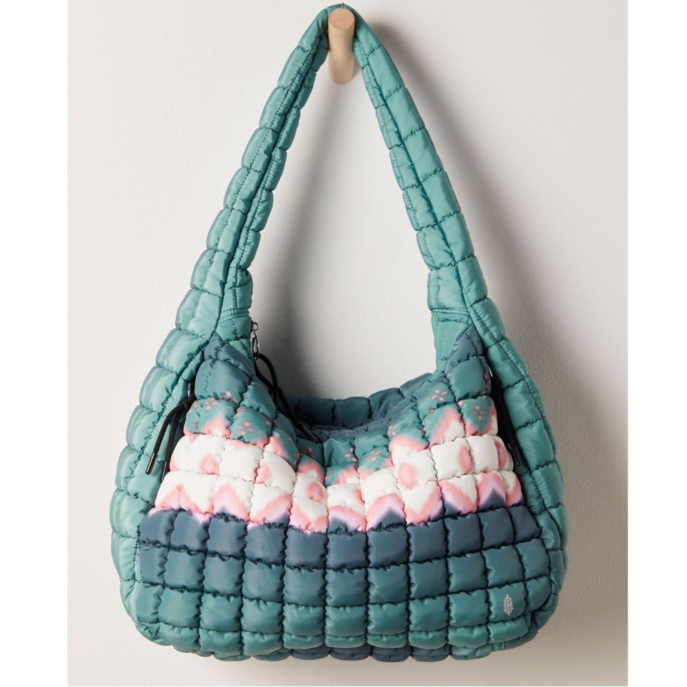 FP Movement by Free People Quilted Shoulder Bag in Teal, Dark Teal, White, Pink
